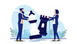 © Knut - Competitive business people - Man and woman competing with chess pieces. Conflict and opposition concept. Vector illustration with white background