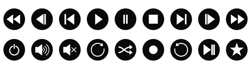 Wall Mural - set of black audio buttons. black round buttons. vector illustration. isolated player buttons on whi