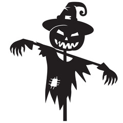 Halloween scarecrow black silhouette vector cartoon illustration  