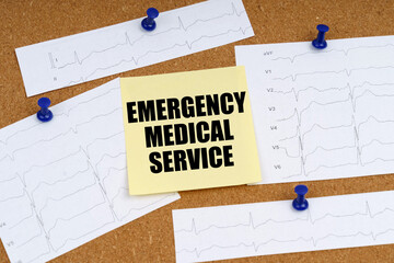 Attached to the board are cardiogram clippings and a sticker with the inscription - EMERGENCY MEDICAL SERVICE