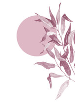 Pale Pink Bamboo Leaves - Botanical Design Banner. Floral Pastel Watercolor Border Frame.