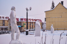 Soviet Period Sculpture Square Under The Snow. Nizhny Tagil. Russia