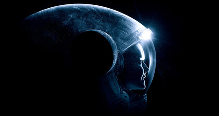 Wall Mural - astronaut at spacewalk . mixed media