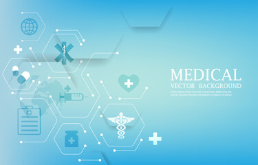Modern blue medical geometric vector hexagon background