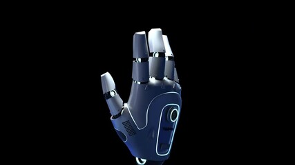 Poster - 3d rendering metal cyborg arm on black background 4k footage