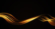 Gold color wave on black background Abstract stream of wavy lines with gold glitter particles Gold wave flow