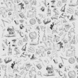 © Евгений Сергеев - Seamless pattern school supplies people animals hand drawn doodle on white background. Vector image