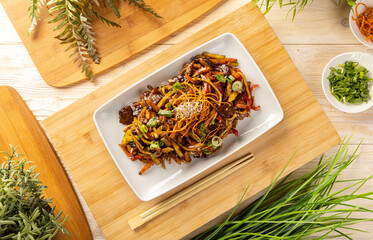 Canvas Print - Pork stir fried with noodles