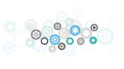 Cogs and gear wheel mechanisms. Concepts and ideas for hi-tech digital technology and engineering design. Abstract technical background of mechanical engineering