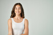 © SHOTPRIME STUDIO - cheerful brunette in a white t-shirt clean skin health fashionable hairstyle