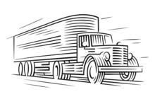 Old Retro Truck Monochrome Illustration. Vector. 