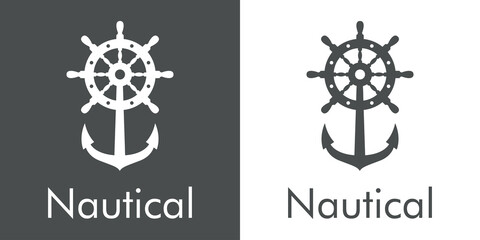 Sticker - Logotipo con texto Nautical y ancla con timón de barco en fondo gris y fondo blanco