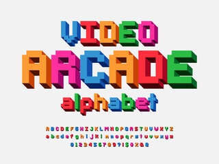 Wall Mural - pixel style font with uppercase, lowercase, numbers and symbol