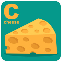 The alphabet cube with the letter C is cheese. Vector illustration on the theme of games and education.