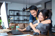 © whyframeshot - asian marry couple working together from home relax casual lifestyle leisure,home isolation work remotely ideas concept