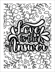 Love is the answer coloring book design. Motivational quotes coloring page.