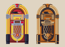 Vector Graphic Of Vintage Jukebox With 2 Different Colour Combinations