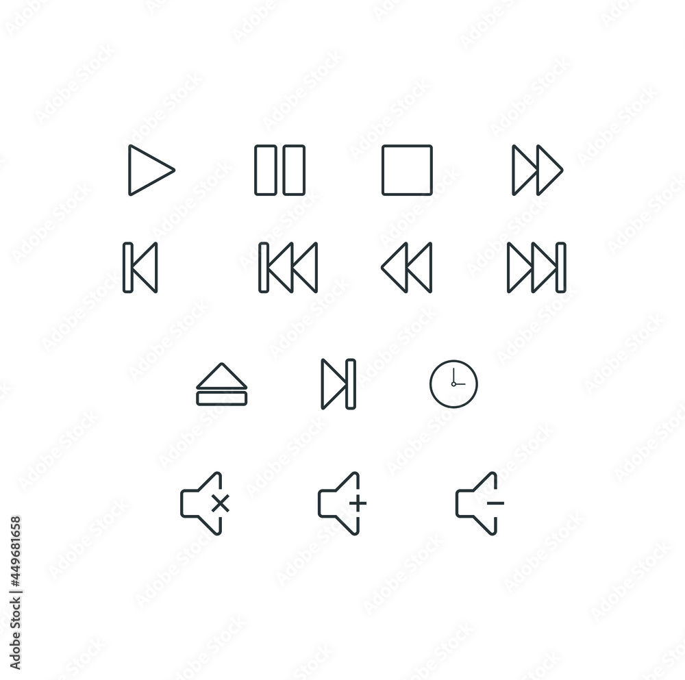 music player buttons, left and right buttons, speaker icon, mute button ...