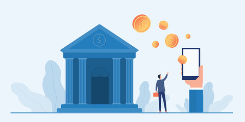 Wall Mural - flat business design technology mobile banking concept with hand hold mobile for online money transf