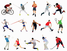 Set Of Sports Persons, Collection Of Athletes Playing Their Sports