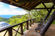 Venn's Town - Mission Lodge Wooden Viewing Platform With Benches And Panoramic Map Overlooking Lush Tropical Forest And Island Coast.