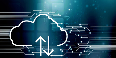 
2d illustration uploading downloading arrow with cloud 