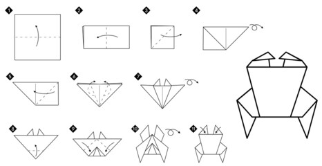 Poster - How to make origami kimono bookmark. Step by step black and white DIY instructions. Outline monochrome vector illustration.