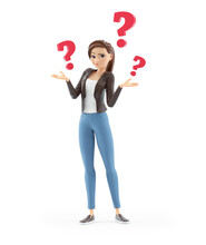 3d Cartoon Woman With Several Questions