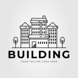 Fototapeta Miasto - bank building or hotel architecture line art logo vector illustration design