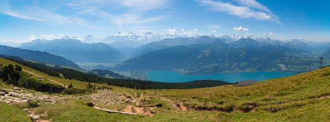 Wall Mural - stunning view from Niederhorn mountain to the Bernese alps, switzerland and lake Thunersee