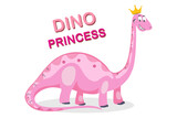 Fototapeta Dinusie - Princess dinosaur animal vector illustration. Cartoon dinosaur Pink Brachiosaurus. Pink Dinosaur for girl with dino. Dino Princess Cartoon vector.