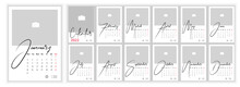 Wall Monthly Photo Calendar 2022. Simple Monthly Vertical Photo Calendar Layout For 2022 Year In English. Cover Calendar, 12 Months Templates. Week Starts From Monday. Vector Illustration