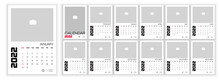 Wall Monthly Photo Calendar 2022. Simple Monthly Vertical Photo Calendar Layout For 2022 Year In English. Cover Calendar, 12 Months Templates. Week Starts From Sunday. Vector Illustration