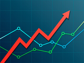 Abstract financial chart with red arrow. Stock arrow move up. Vector illustration.