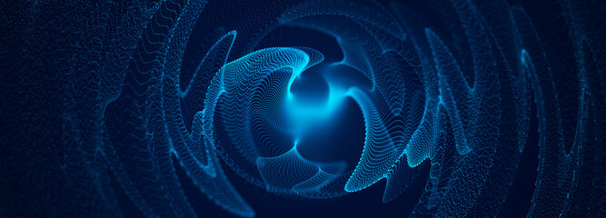 Fototapete - Abstract blue background of points. Swirling structure of dots. Cyber particles. Big data stream. 3d rendering