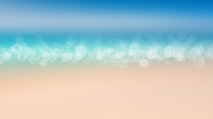 Aufkleber - Abstract sea background. Abstract tropical sandy summer beach background with bokeh lights on light blue sky and sun. Beautiful texture. Space.