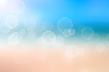 Aufkleber - Abstract sea background. Abstract tropical sandy summer beach background with bokeh lights on light blue sky and sun. Beautiful texture. Space.