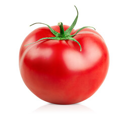 Wall Mural - one ripe tomato on isolated white background