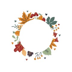 Wall Mural - Autumn. Autumn frame. Autumn card. The frame is decorated with bright autumn leaves. Vector illustration flat design. Hand-drawn.