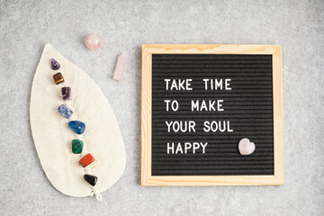 Wall Mural - Felt letter board with text take time to make your soul happy. Mental health, positive thinking, emotional wellness concept