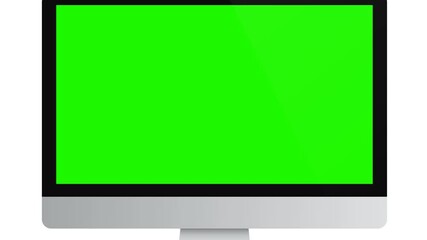 Computer monitor mockup with green screen, front view, isolated on white background. 4K animation