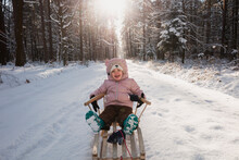 Poland, Subcarpathia, Girl Having Fun In Winter