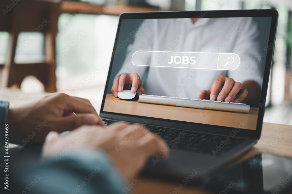 job search concept, man browsing work opportunities online using job ...