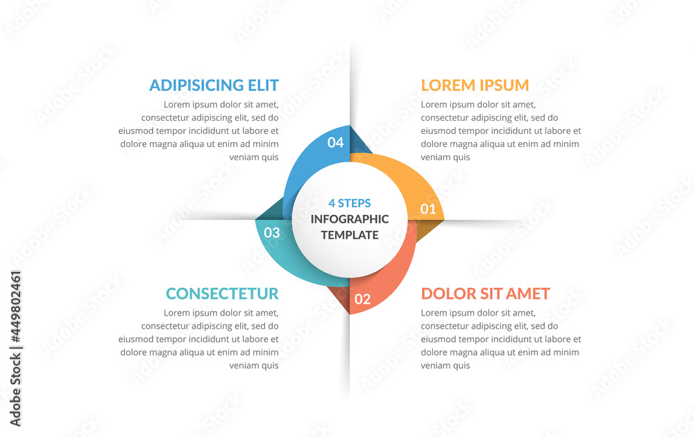 Circle infographic template with four steps or options, process chart ...