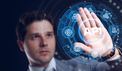 API - Application Programming Interface. Software development tool. Business, modern technology, internet and networking concept