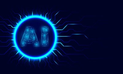 Wall Mural - Artificial intelligence (AI) with circuit text design.Abstract technology background and circuit concept.Blue technology.  