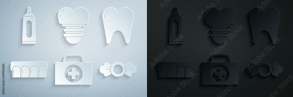 Set First aid kit, Tooth, Dentures model, Candy, Dental implant and ...