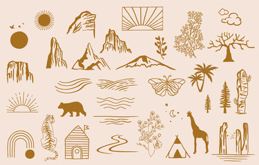 Wall Mural - collection of line design with sun,sea,wave.editable vector illustration for website, sticker, tatto
