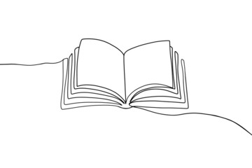 One continuous line book drawing. Modern outline doodle open book, hand drawn flying pages. Vector illustration