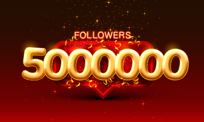 Sticker - Thank you followers peoples, 5000k online social group, happy banner celebrate, Vector